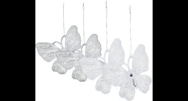 Kersthangers vlinders - 4x st - transparant en wit - 15 cm - kunststof
