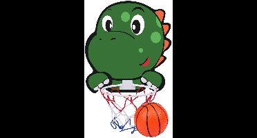 Eddy Toys Basketbal Set Dino - Basketbal Set met Dino Bord en Ring - Kinder Basketbal Set met Net en Bal - Basketbalbord voor Binnen - 34x30 cm - Groen/Wit/Rood