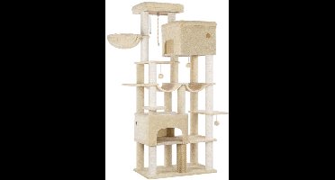 Krabpaal XXL – Kattenboom – Klimmeubel – Speelmeubel – Krabmeubel – Beige Kleur – 200 cm Hoog – 10 Sisal Krabpalen