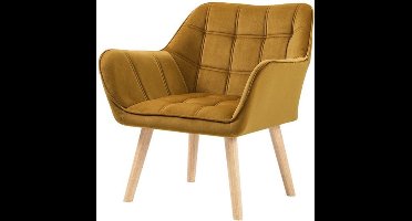 Fauteuil – Accentstoel – Scandinavische Stoel – Loungestoel – Armstoel – Fluweelstof – Rubberhout Poten – Geschikt Tot 120 Kg – Geel