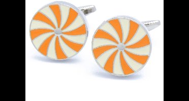 Manchetknopen - Rond met Wit en Oranje Spinwiel Design