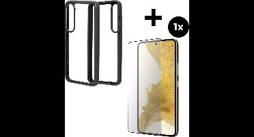 Mobiparts Rugged Clear Case hoesje geschikt voor Samsung Galaxy S23 met 1 Screenprotector van Gehard Glas - Zwart/Transparent