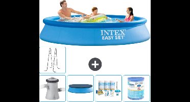 Intex Rond Opblaasbaar Easy Set Zwembad - 305 x 61 cm - Blauw - Inclusief Pomp - Afdekzeil - Onderhoudspakket - Filter - Ladder - Voetenbad - 7-delig