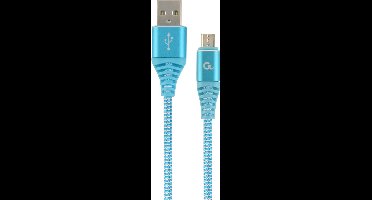 Premium micro-USB laad- & datakabel 'katoen', 1 m, turquoise/wit