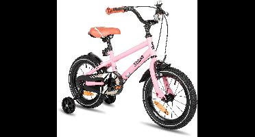 STITCH Totem Jongensfiets - 18 Inch - Kinderfiets voor 5 tot 9 Jaar - Met Zijwieltjes - Roze - Geschikt voor buitenactiviteiten in de lente