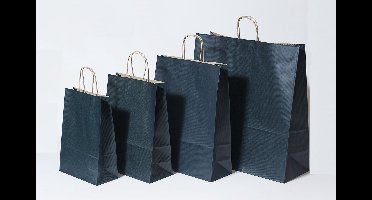 Draagtassen Papier Donkerblauw 32+12x41cm Kraft Papier (50 stuks)
