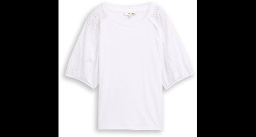 Tom Tailor - T-shirt met opengewerkte borduursels - Maat S - White
