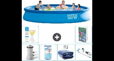 Intex Rond Opblaasbaar Easy Set Zwembad - 457 x 84 cm - Blauw - Inclusief Pomp Filter - Solarzeil - Stofzuiger - 7-delig