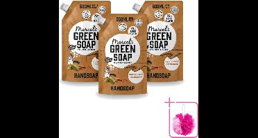 3 x Marcel’s Green Soap – Handzeep Navulling – Sandelhout & Kardemom – 500 ml - Bulkverpakking - Handzeep navulling - Douchemop - Sandelhout en kardemom