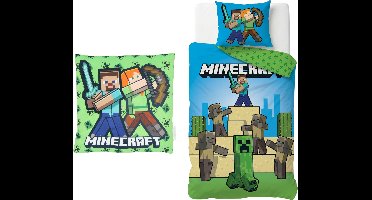 Minecraft slaapkamerset; dekbedovertrek en kussen
