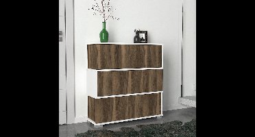 Skye Decor, Schoenenkast, Napolyon - White, Walnut, Gemelamineerde spaanplaat, Wit & Walnoot, 90 x 30 x 93 cm