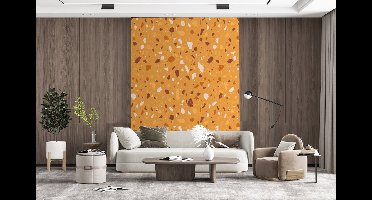 Behang - Fotobehang Terrazzo - Patroon - Okergeel - Breedte 160 cm x hoogte 220 cm