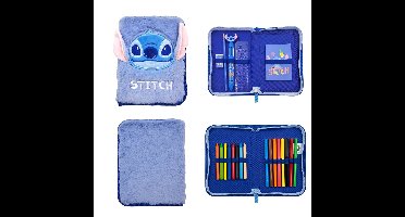 Disney Stitch Gevulde Etui - 1 Vaks Schooletui met Kleurpotloden, Stiften en Schoolspullen - Blauw