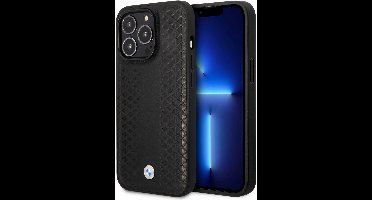BMW Leather Diamond Pattern Back Case - Geschikt voor Apple iPhone 14 Pro (6.1") - Zwart