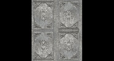 Horizons barok panelen grijs (ornament vliesbehang, grijs)