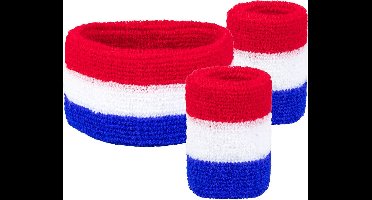Scoby - Zweetbandjes set - Nederland - Voetbal - EK - WK - Koningsdag - Polsbandjes - Hoofdband - Sportband - 3 Delig - Rood Wit Blauw