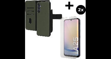 Mobiparts Leather 2 in 1 Wallet Case hoesje geschikt voor Samsung Galaxy A25 met 2 Screenprotectors van Gehard Glas - Groen