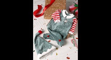 Kerstset pyjama + muts baby unisex dennengroen