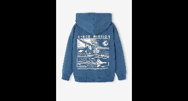 Sweater met capuchon jongen fleece oceaanblauw