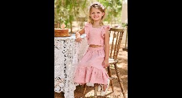 Ceremonie-set blouse en rok met volant voor meisjes rouge