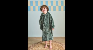Fleece poncho deken voor kinderen donkergroen