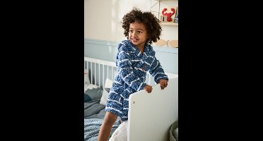 Personaliseerbare gestreepte kinderbadjas met capuchon Oeko-Tex® blauw/wit