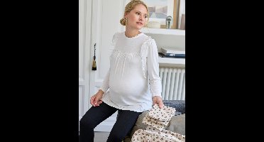Zwangerschapsshirt met ruches en Engels borduurwerk ecru