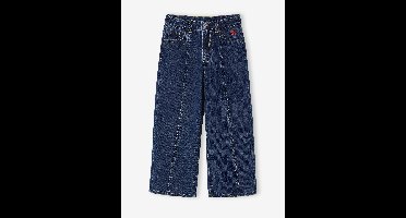 Wijde jeans met stiksel aan de voorkant voor meisjes middenblauw