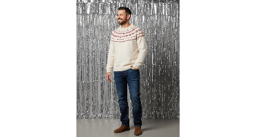 Jacquard herentrui capsule familie Kerst ENVIE DE FRAISE ecru
