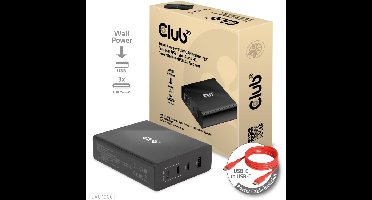 Club 3D Travel Charger 132W GAN technology, Four port USB Type-A and -C oplader
