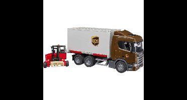 bruder Scania Super 560R UPS logistiek vrachtwagen met heftruck en pallets modelvoertuig