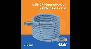 Club 3D USB-C Magnetic-Coil 240W PD3.1 Blue Cable, 2 meter kabel