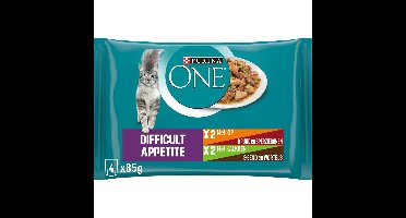 Purina ONE Kattenvoer Nat Adult Difficult Appitite Kip 4 x 85 gr