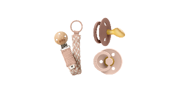 BIBS - Pacifier Colour 2 PACK - Woodchuck/Blush - Size 3 + Pacifier Clip Braided - Blush/Ivory - Onesize (Bundle)