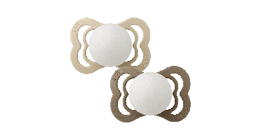 BIBS - Pacifier Supreme 2 Pack Silicone - Vanilla Glow/Dark Oak Glow - Size 1