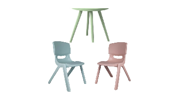 Oscar - Kids Table Pastel Green + Chairs Blue & Pink Set