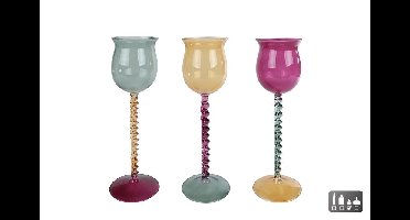 Theelichth Aya geel/paars/groen a3 glas 9x9x27 cm