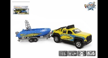 Kids Globe terreinwagen met trailer met boot licht geluid 29 cm