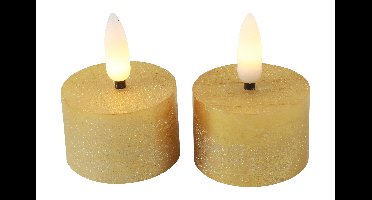 Theelicht rustiek LED rond Lyon goud 2 stuks hoogte 5,2 x 4 cm