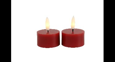 Theelicht rustiek LED rond Lyon rood 2 stuks hoogte 5,2 x 4 cm