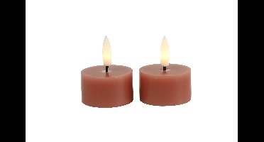 Theelicht rustiek LED rond Lyon roze 2 stuks hoogte 5,2 x 4 cm