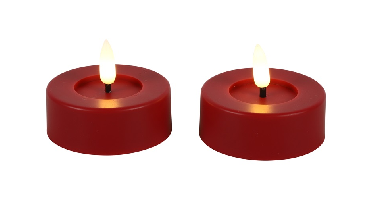 Maxi theelicht rustiek LED rond Lyon rood 2 stuks hoogte 5,5 x 6,7 cm