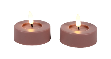 Maxi theelicht rustiek LED rond Lyon roze 2 stuks hoogte 5,5 x 6,7 cm