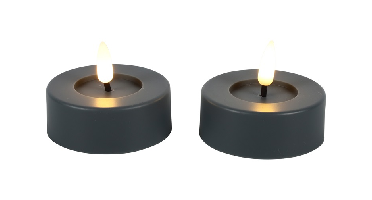 Maxi theelicht rustiek LED rond Lyon grijs 2 stuks hoogte 5,5 x 6,7 cm