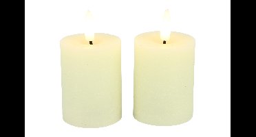Stompkaars rustiek LED rond Lyon creme 2 stuks hoogte 9 x 5 cm