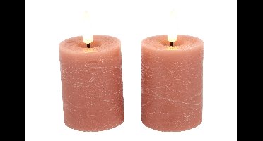 Stompkaars rustiek LED rond Lyon roze 2 stuks hoogte 9 x 5 cm