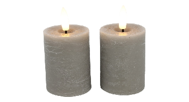 Stompkaars rustiek LED rond Lyon grijs 2 stuks hoogte 9 x 5 cm