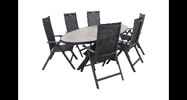 Kismo ovale tuintafel met 6 Hartman verstelbare tuinstoelen Napoli