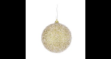 1x Gouden kunststof kerstballen met witte sneeuw afwerking 8 cm