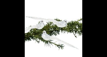 3x stuks kunststof decoratie vogels op clip zilver glitter 21 cm